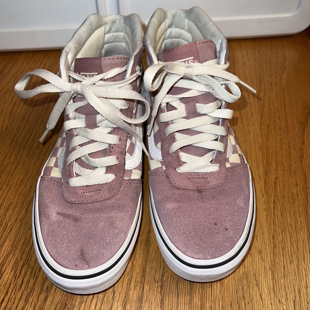 Vans Old Skool SK8 Hi Top Pale Pink Lace Up White Suede Womens Sz 7 Shoes Flower - Picture 2 of 7